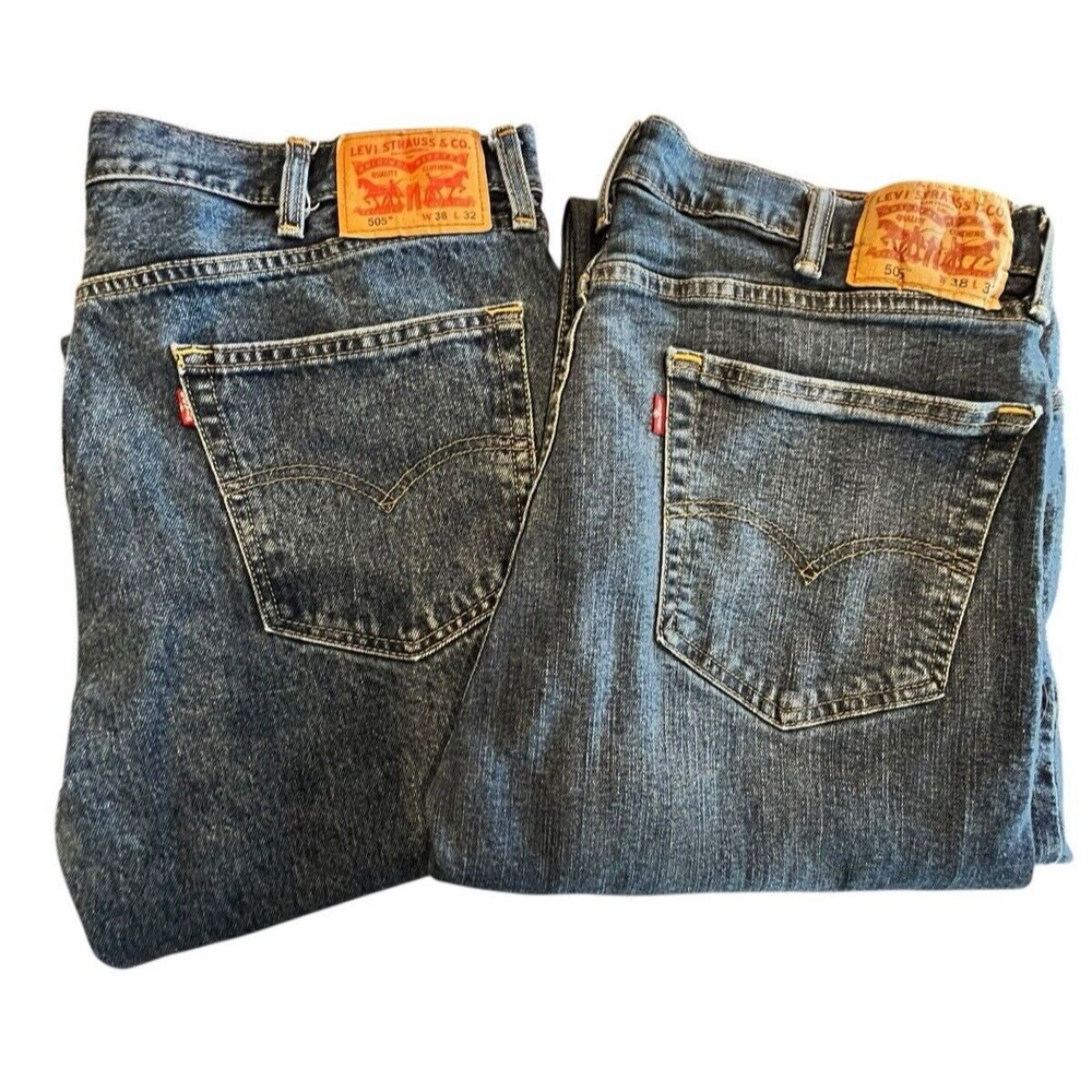 Levi Strauss 505 Mens Regular Fit Bundle 2 Straight Leg  Jeans Tag Sz 38x32 Blue